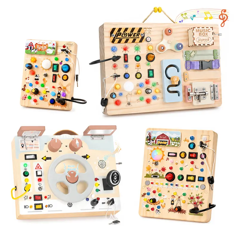 Joyreal Montessori Busy Board Toy, Wooden Busy Board with LED Light Up Switch,  Learning Sensory Travel Toys, Valentine's Day Gifts Idea for Kids, #backtoschool