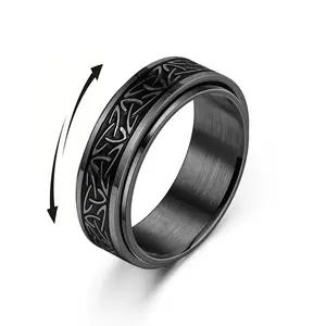 RINGLUX - Viking Celtic Knot Rune Rings For Men Rotating Stainless Steel Anti Stress Anxiety Relife Spinning Ring Anillo Antiestres