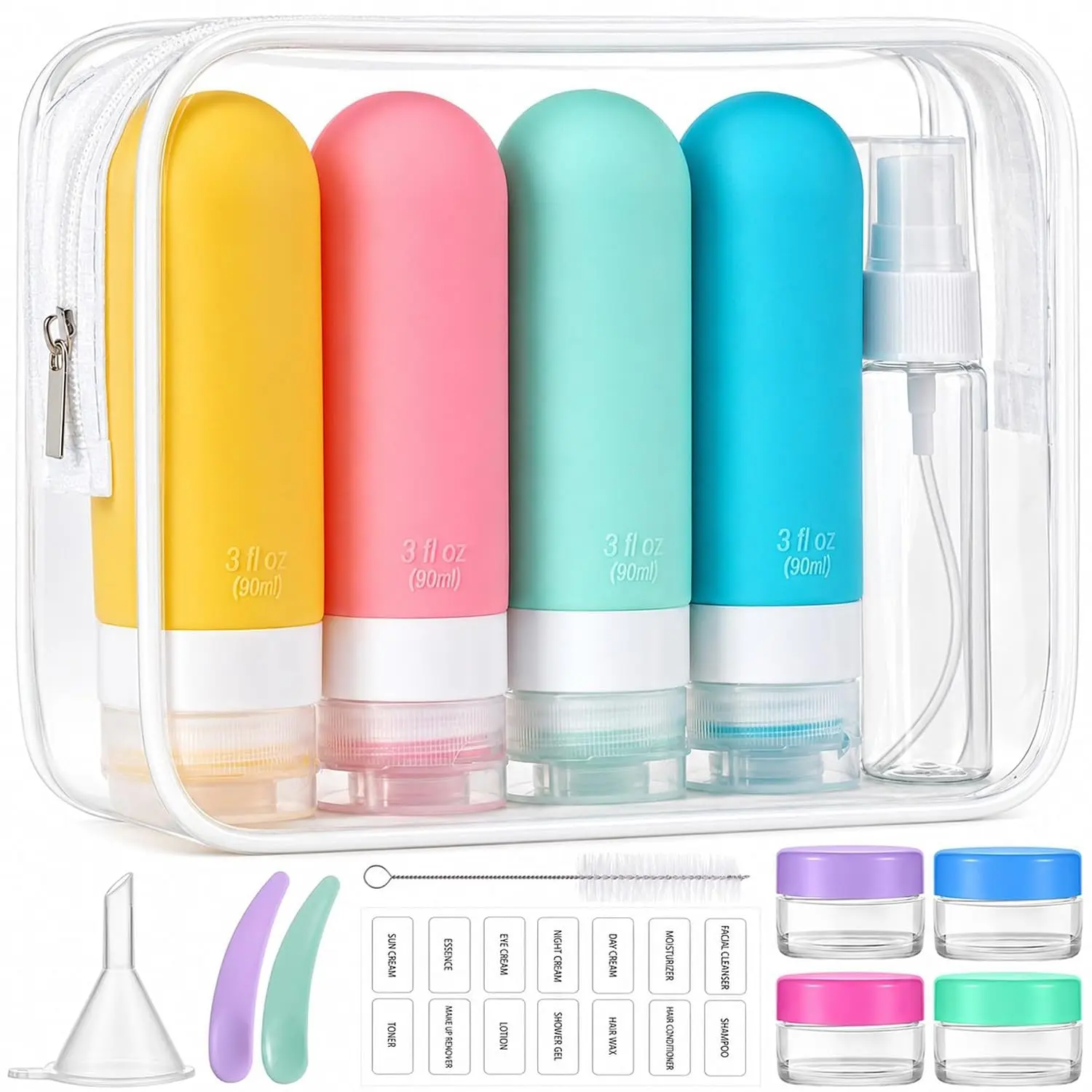 16 Pcs Travel Bottles for Toiletries, LeakProof Squeezable Silicone Toiletry Containers for Shampoo, Conditioner, 3oz Portable Refillable Traveling Size Liquid Containers, LeakProof Silicone Bottles set