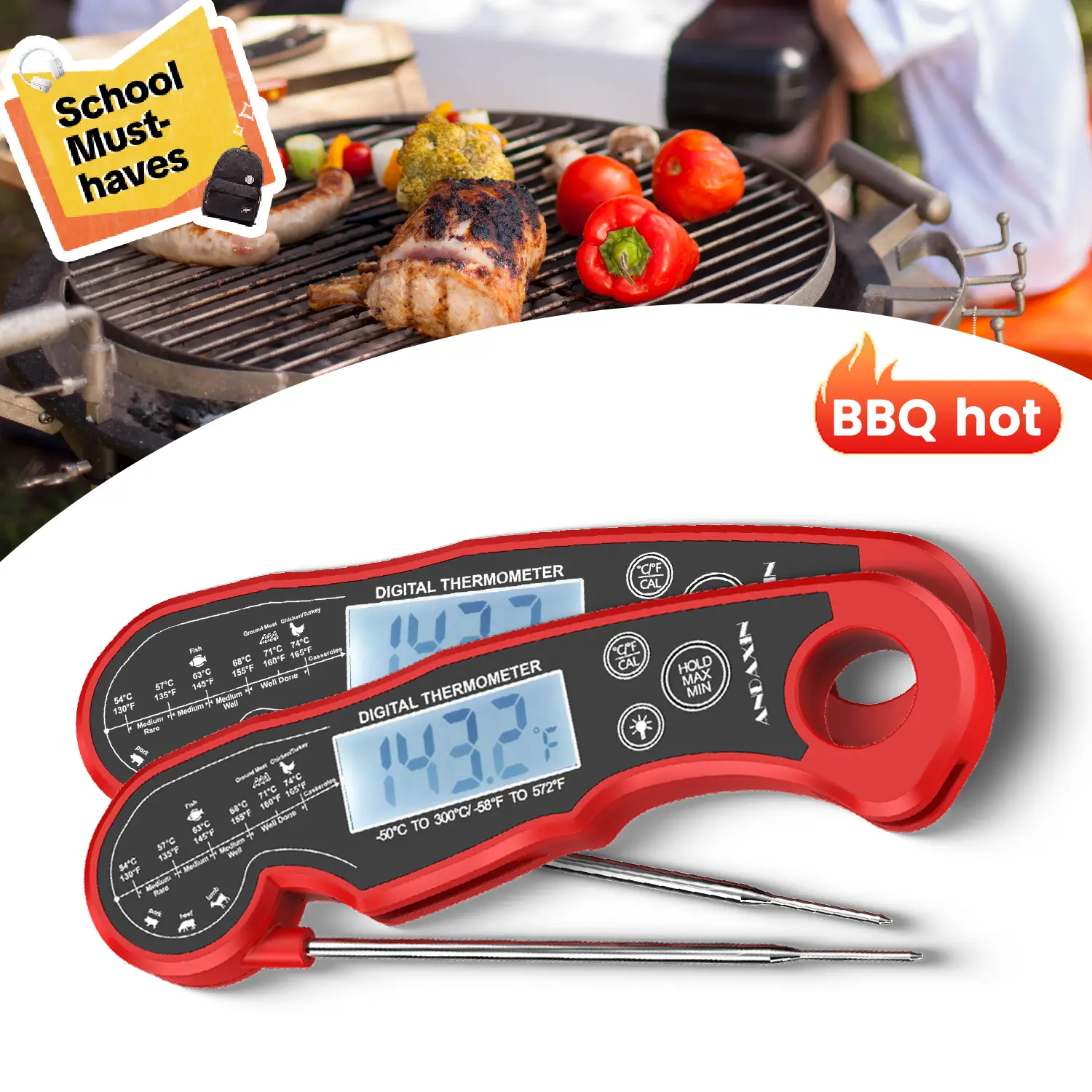 [Grills Gadget]Outdoor BBQ Meat Thermometer-Digital 3s Instant Read with Ambidextrous Backlight and Motion Sensing for Cooking Grill Smoker Oil Fry Ca