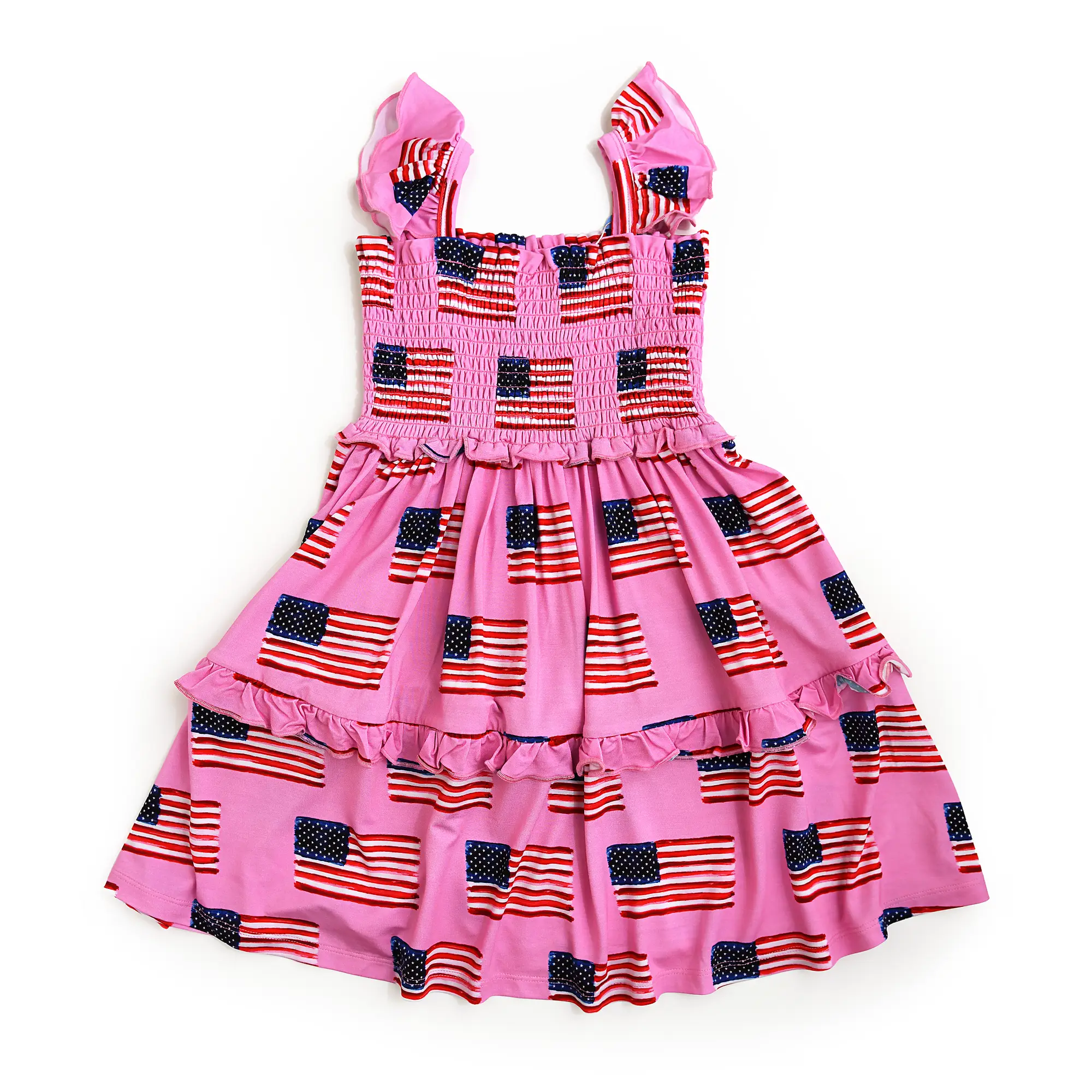 Betty Pink Flag SMOCKED DRESS Bamboo Flag red white blue pink 4th of july gigi and max