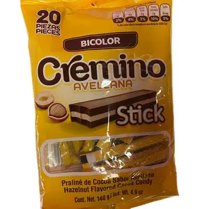 Bicolor Cremino Avellana Sticks Praliné de Cocoa Sabor Avellana/ Hazelnut Flavored Cocoa Candy 20 piece