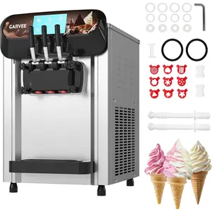 Commercial Soft Serve Ice Cream Machine 3 Flavors Countertop Soft Serve Maker with 5 Inch LED Touchscreen Dual 6L Hoppers 2000W Heavy Duty 304 Stainless Steel Ice Cream Maker for Food Truck Cafe Restaurant Buffet Parties