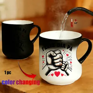 Magic Color - Changing mug Heart - Handle Mug, Happy Father's Day Fist Bump Disegn Thermosensitive Ceramic Mug, 11 oz/330 ml, Father's Day gift for father,he, friends, lovers and father