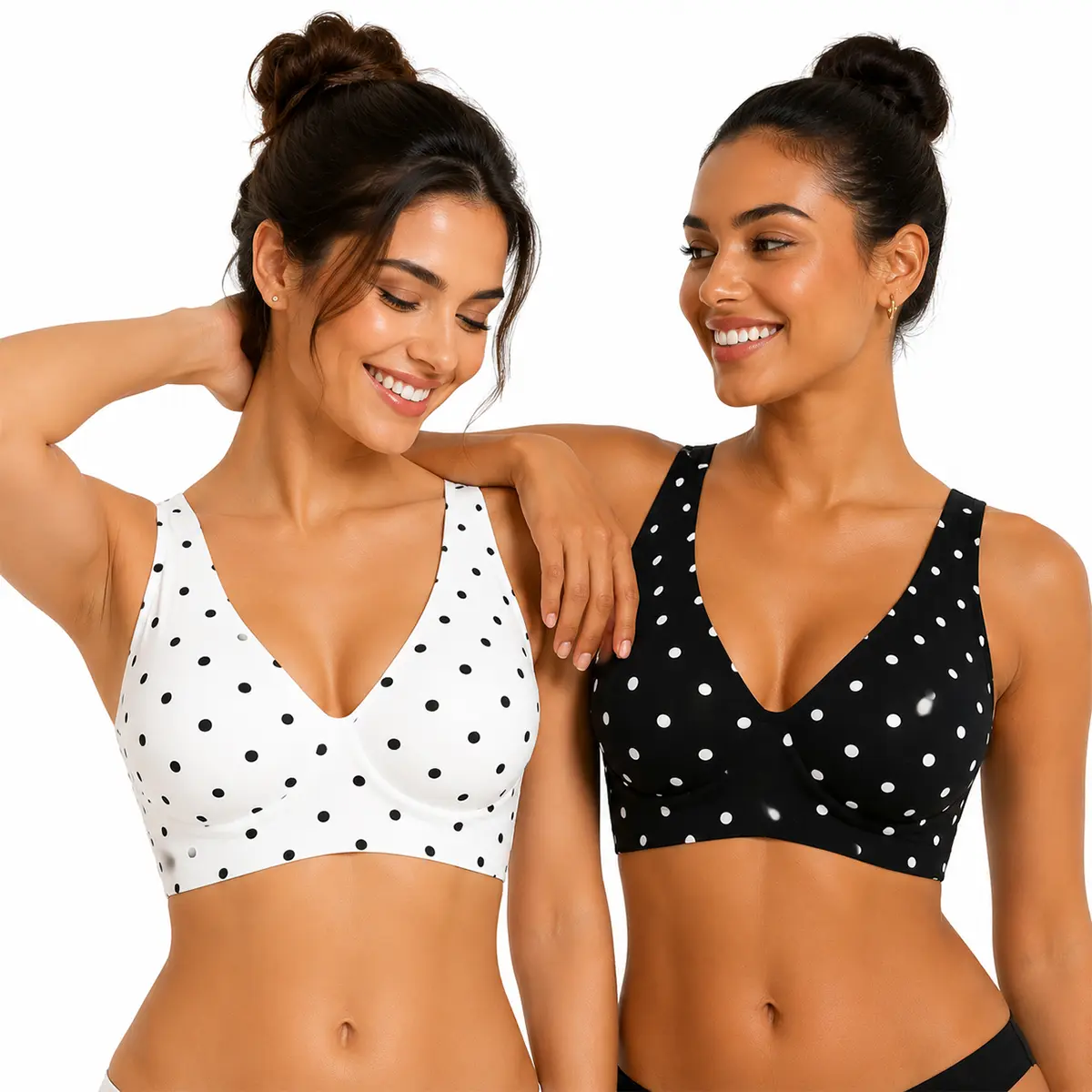 Wireless Womens Comfortable Wireless Jelly Bras Polka Dot Bralettes Seamless Tshirts Bras Deep V Everyday Bras jelly bras Slight-Push Up  Womenswear Fit Breathable