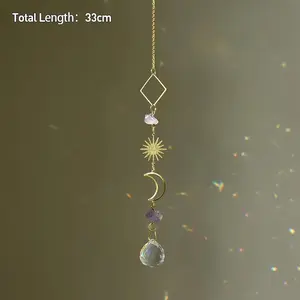 Hanging Crystal Pendant Garden Suncatcher Wind Chimes Rainbow Prism Crystal Chain for Window Drop Bell Christmas Tree Home Decor