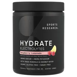 Sports Research Hydrate Electrolytes, Raspberry Lemonade, 15.87 oz (450 g)