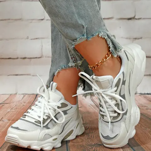 Women's Fashionable Random Pattern Lace Up Low Top Sneakers, Casual Comfortable Breathable Sports Running Shoes, Female All-match Round Toe Chunky Sneakers for Daily Wear, Athletic Running Shoes, Shoe For Runners, Casual Running Footwear