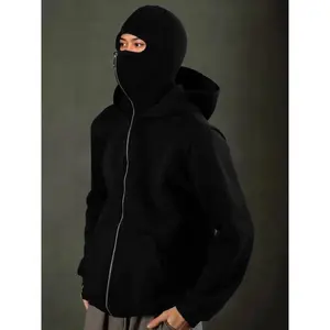 Hooded Zipper Sweatshirt with Integrated Head Cover, Minimalist Design, Functional Style, Perfect for Unique Jackets
