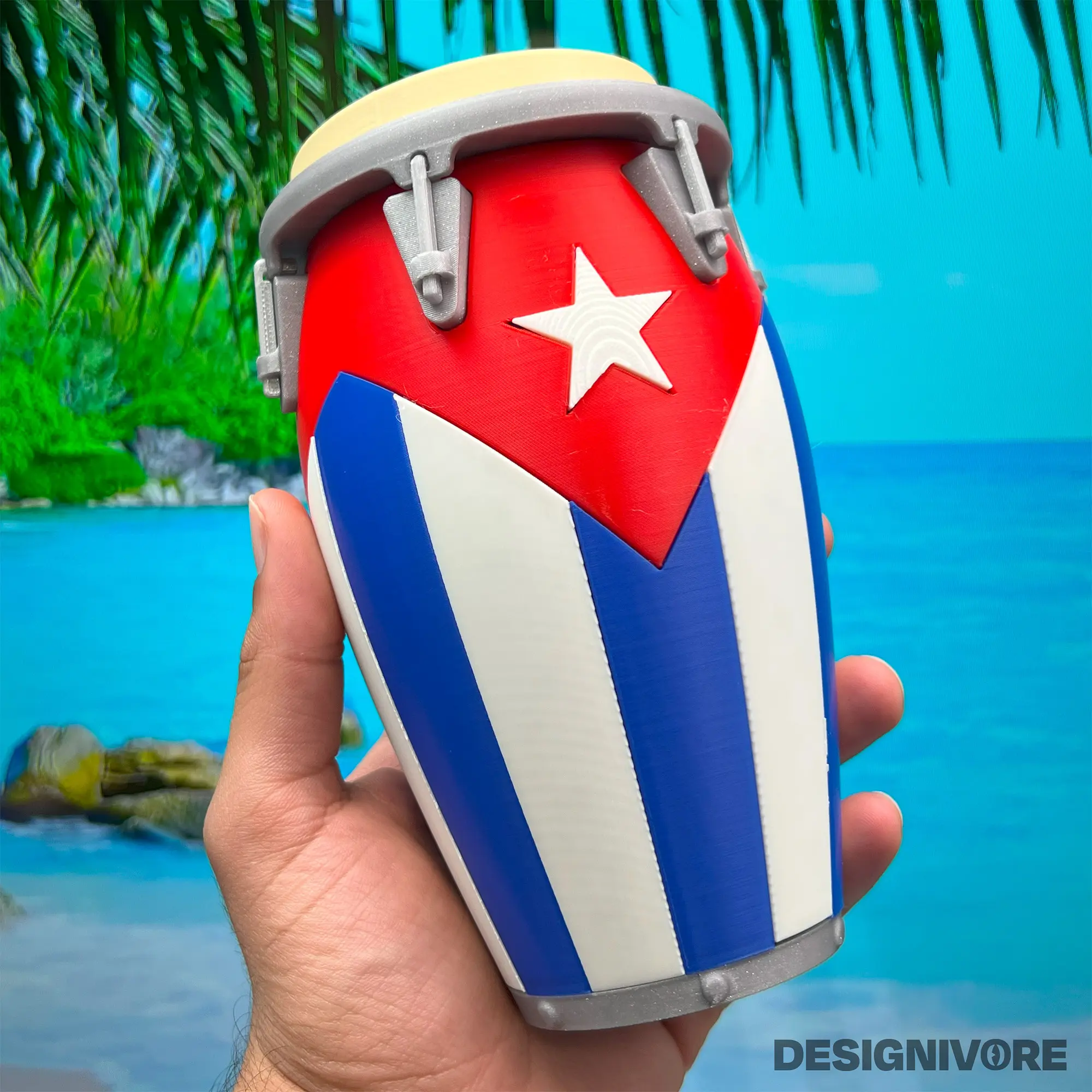 Cuban Flag Conga Drum Piggy Bank Handcrafted Vibrant Colors AuthenticDesign Durable Ornaments 7 Inches Height Cultural Flair PLA Material