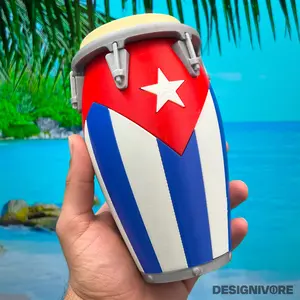Cuban Flag Conga Drum Piggy Bank Handcrafted Vibrant Colors AuthenticDesign Durable Ornaments 7 Inches Height Cultural Flair PLA Material
