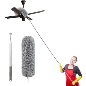 [New Deal] Extra-Long Dusters with Extension Pole 100-inch for Cleaning, Bendable Microfiber Head Washable Ceiling Fan Duster for High Ceilings