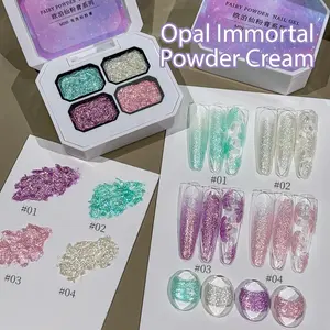 Opal Powder Cream 4-colors  Nail Glitter Super Brigh Fashion LED Leave-In Light Therapy Gel, High Saturation Color Fairy Three-dimensional Texture Texture Styling Gel Nail Art Essential Women's DIY Salon Nail Design Tool Shimmering Nail Art Kit