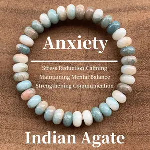 Crystal Healing Bracelets - Anxiety Relief & Luck Wealth Attraction 6 Styles Agate Lapis Lazuli Amethyst Apatite Indian Green Grass Gray Agate Blue Apatite