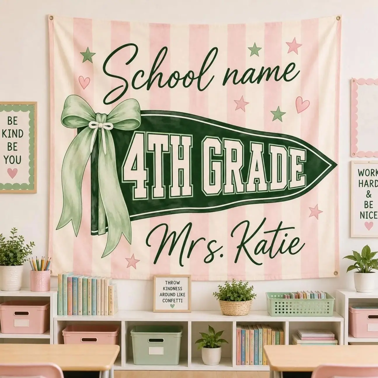 Custom Grade Classroom Banner, Custom Teacher Name Tapestry, School Pennant Wall Hanging, Back to School Classroom Decor