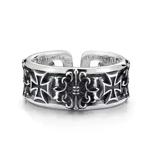 Men's Fleur-de-Lis Cross Ring - Gothic, Casual, Elegant Style, Adjustable, Comfortable Fit