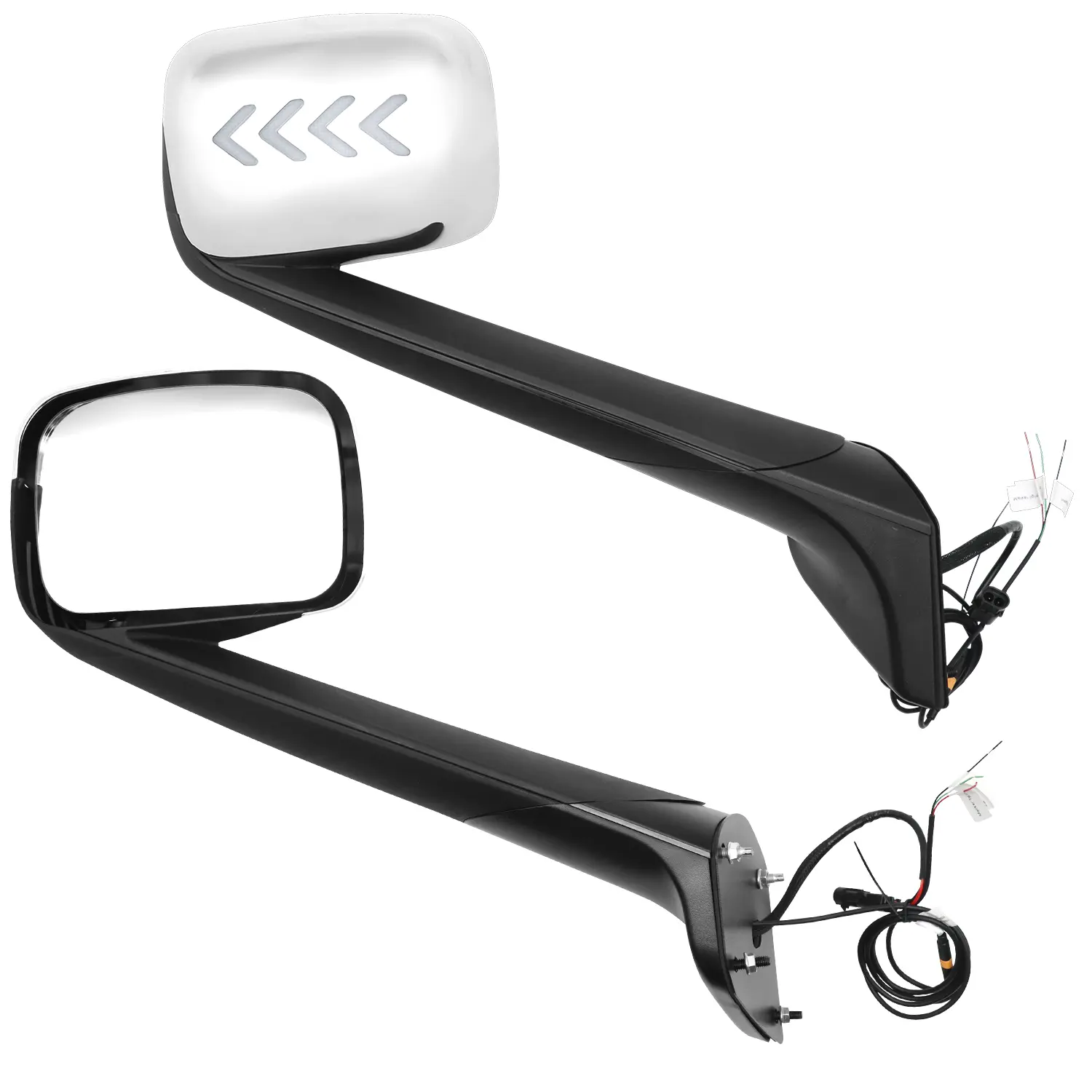 Chrome Heated Hood Mirror Assembly Pair with 4-Arrow LED Turn Signal, Replacement Fits for 2018+ Cascadia Heavy Truck, Driver Left & Passenger Right Side