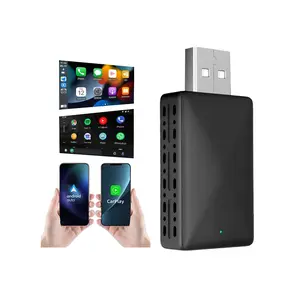 Wireless Car Adapter, Portable 2 in 1 Smart BT Connector, Car Video Player for Apple Android Phone, Compatible with Volvo Mercedes Kia VW, Carplay Dongle Connectivity