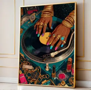 Black Woman DJ Art Print: Hip Hop Glam Decor, No frame