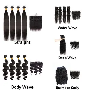 [Last Special Offer] Luxury Salon Virgin Human Hair 4 Bundles with 13x4 Lace Frontal Straight/Body Wave/Water Wave/Deep Wave/Burmese Curly Nature Black Tangle Free No Shedding Glossy Hair TikTokShopBlackFriday