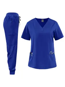 Practical Set for Men's Work Unisex Multi-Pocket Scrub Set For Beauty Salon SPA And Staff