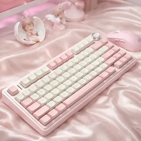 AULA F75 75% Sturdy QWERTY Blush Pink Rechargeable Backlight Wireless Mechanical Keyboard - Tri-Mode, Hot Swap, Pastel Desk Aesthetic, Built-in Li-ion, PC Gaming Keyboards, Desk Gadgets, Gamer Stuff, Trendy Teen Gifts, Work & Gaming Use, PC Accessories