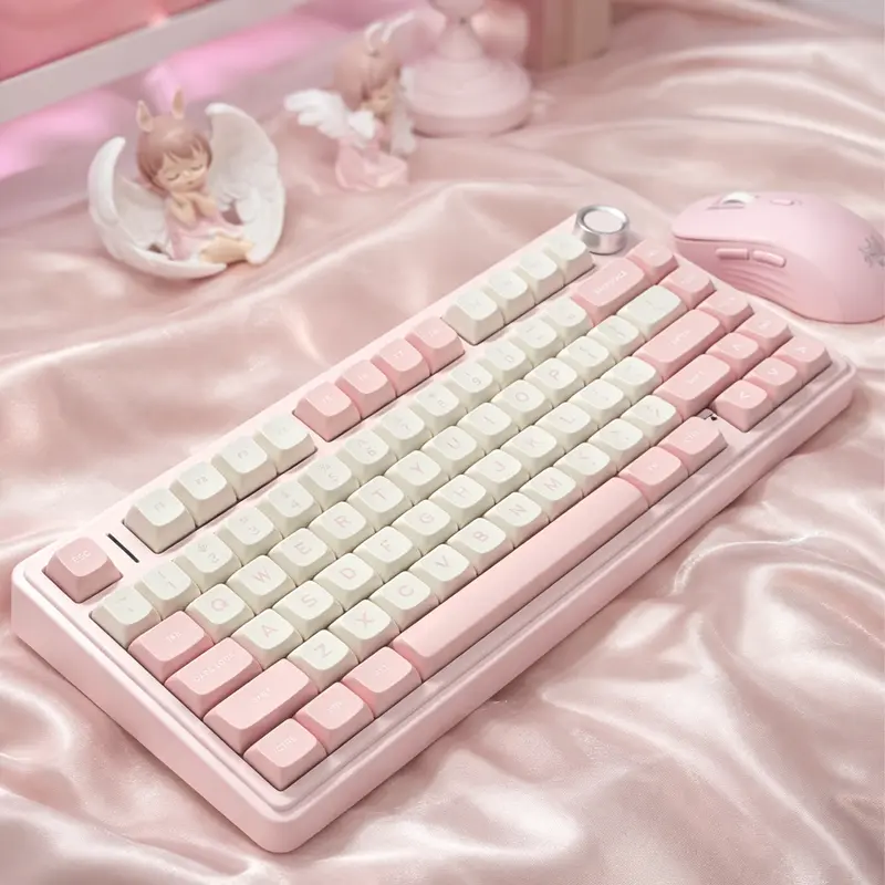 AULA F75 75% Sturdy QWERTY Blush Pink Rechargeable Backlight Wireless Mechanical Keyboard - Tri-Mode, Hot Swap, Pastel Desk Aesthetic, Built-in Li-ion, PC Gaming Keyboards, Desk Gadgets, Gamer Stuff, Trendy Teen Gifts, Work & Gaming Use, PC Accessories