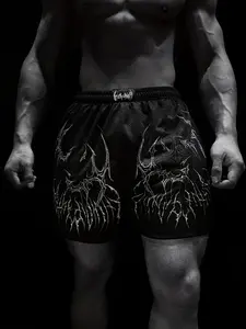 Men's Gothic Thorn Print Sport Shorts, Loose Comfortable Breathable Half-Length Pants, Cool Fitness Running Beachwear