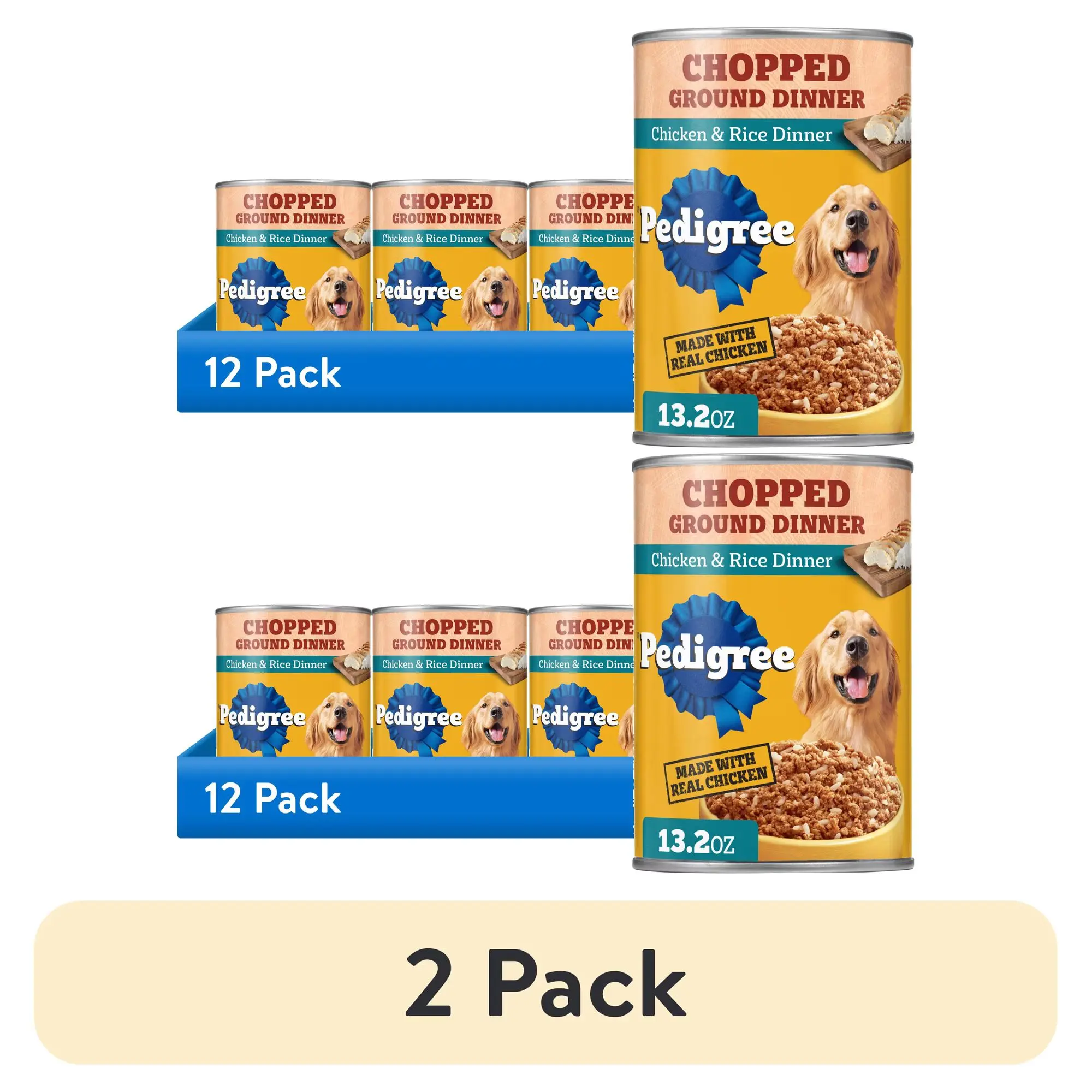 (2 pack) Pedigree Chopped Ground Dinner Chicken & Rice Dinner Adult Soft Wet Dog Food, (12) 13.2 oz Cans