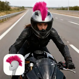Mohawk Helmet Decoration, Durable Polyester Fiber Adhesive Accessory, Suitable for Cycling & Role-Playing, Unisex, Reusable Design, Vibrant Colors