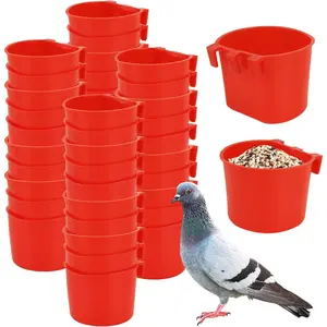 40 count Cage Cups Birds Feeders Bird Water Dispenser Hanging Quail Waterer Plastic Chicken Feeding Watering Dish for Small Coop Parrot Parakeet PET Poultry Pigeon Gamefowl  Seed Bowl Supplies(Red)