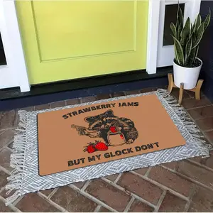 Funny "STRAWBERRY JAMS BUT MY GLOCK DON'T" Theme Door Mat Non Slip Soft Absorbent Stone Door Mat New Home Closing Housewarming Gift Strawberry Jams But My Glck Don't Funny Raccoon bedroom House outdoor Rug