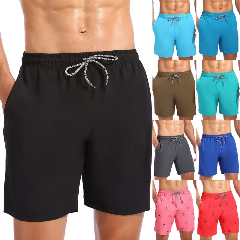 AMLANG Men's 7"-Above-the-Knee Slim-Fit Swim Trunks, Quick-Dry Plain Color with Mesh Lining, Sports & Outdoor Swimwear Shorts