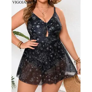 VigoJany 2026 Print Patchwork Plus Size Swimwear Women Strapped Large One Piece Swimsuit Hollow Push Up Chubby Big Bathing Suit