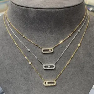 Target valentines day 2026—Jewelry 18K Gold Plated Niche Design Small Single Diamond Sliding Necklace for Women Simple Fashion AdjustableNecklace accessories for women