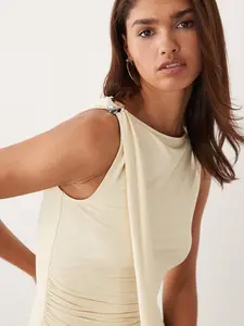 Fashionable Sleeveless Top for Women, 2026 New Arrival, Vacation Style, Casual Strapless Tank Top, Metal Detail, Trendy Ladies' Clothing