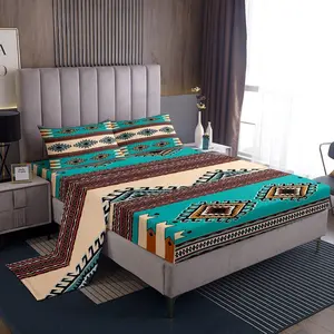 Feelyou Southwestern Microfiber Bedding Set - Teal Blue, Cowboy Boho Aztec, Native Indian Tribal Navajo Prints, Soft Deep-Pocket Fitted & Decor Flat Microfiber Bed Sheets, Soft Bedding Sheet, Multi-Size Options