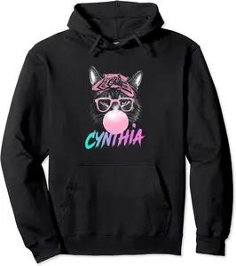 CYNTHIA - Adorable girl name with cute Cat Pullover Hoodie - Williamze Shop 24B0D5V6ZKZD
