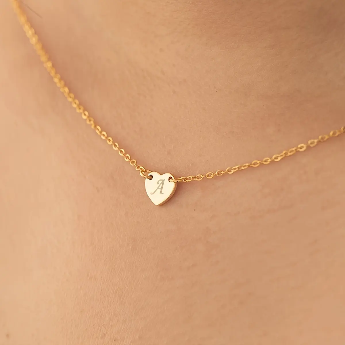 A mini heart necklace, name necklace, letter necklace, 26 letter necklace, A-Z English letter necklace, minimalist initial necklace, golden charm pendant necklace, girl gift, birthday gift.