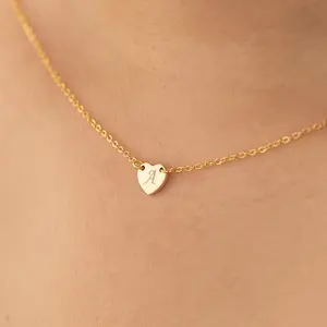 A mini heart necklace, name necklace, letter necklace, 26 letter necklace, A-Z English letter necklace, minimalist initial necklace, golden charm pendant necklace, girl gift, birthday gift.