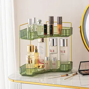 2-Tier Corner Countertop Organizer - Large-Capacity Bathroom Shelf Set with Perfume Tray, Skincare Shelf for Cosmetics, Toiletries, Space-Saving Home Supply