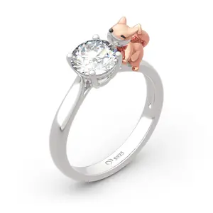 Jeulia Hug Me "Baby Fox" Round Cut Sterling Silver Ring