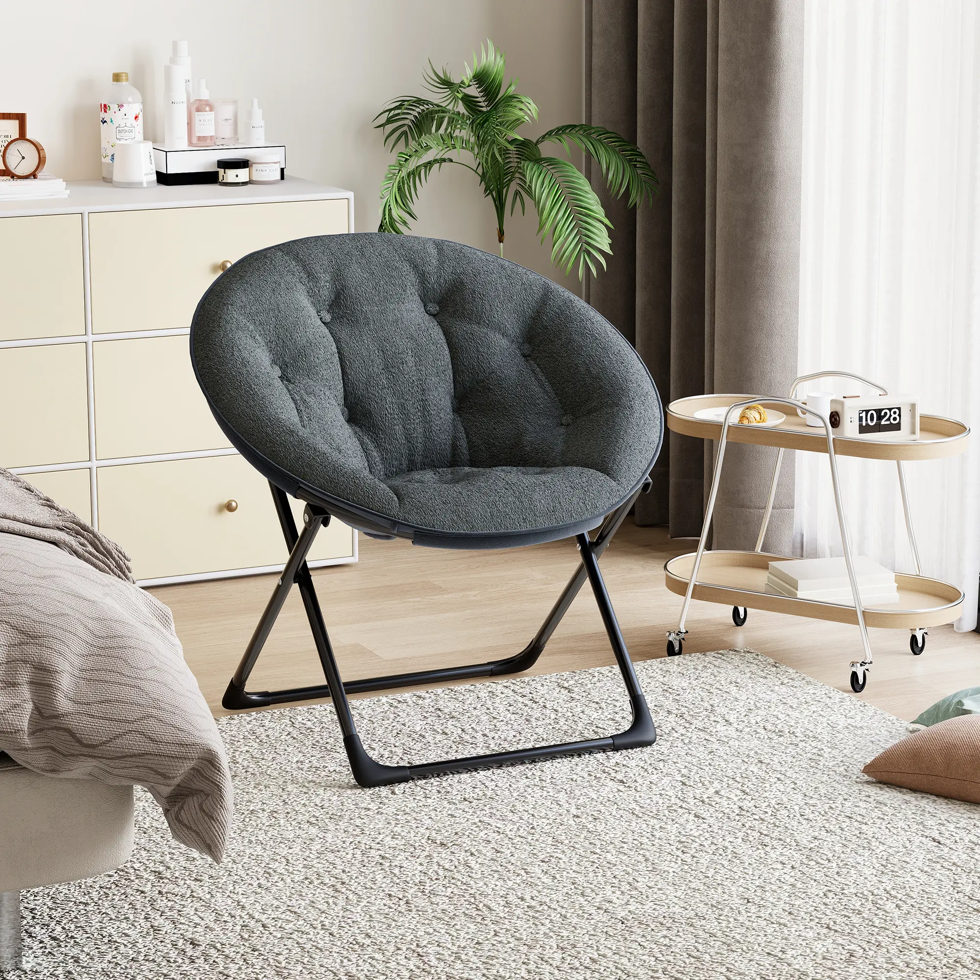 Summervibes Flash sale home items Oversized Comfy Faux Fur Saucer Chair for Bedroom & Living Room – Soft Padded Collapsible Lounge Moon Chair with Sturdy Metal Frame, Portable Accent Seat for Adults, Teens & Kids, Orange Brown, Floor Chairs