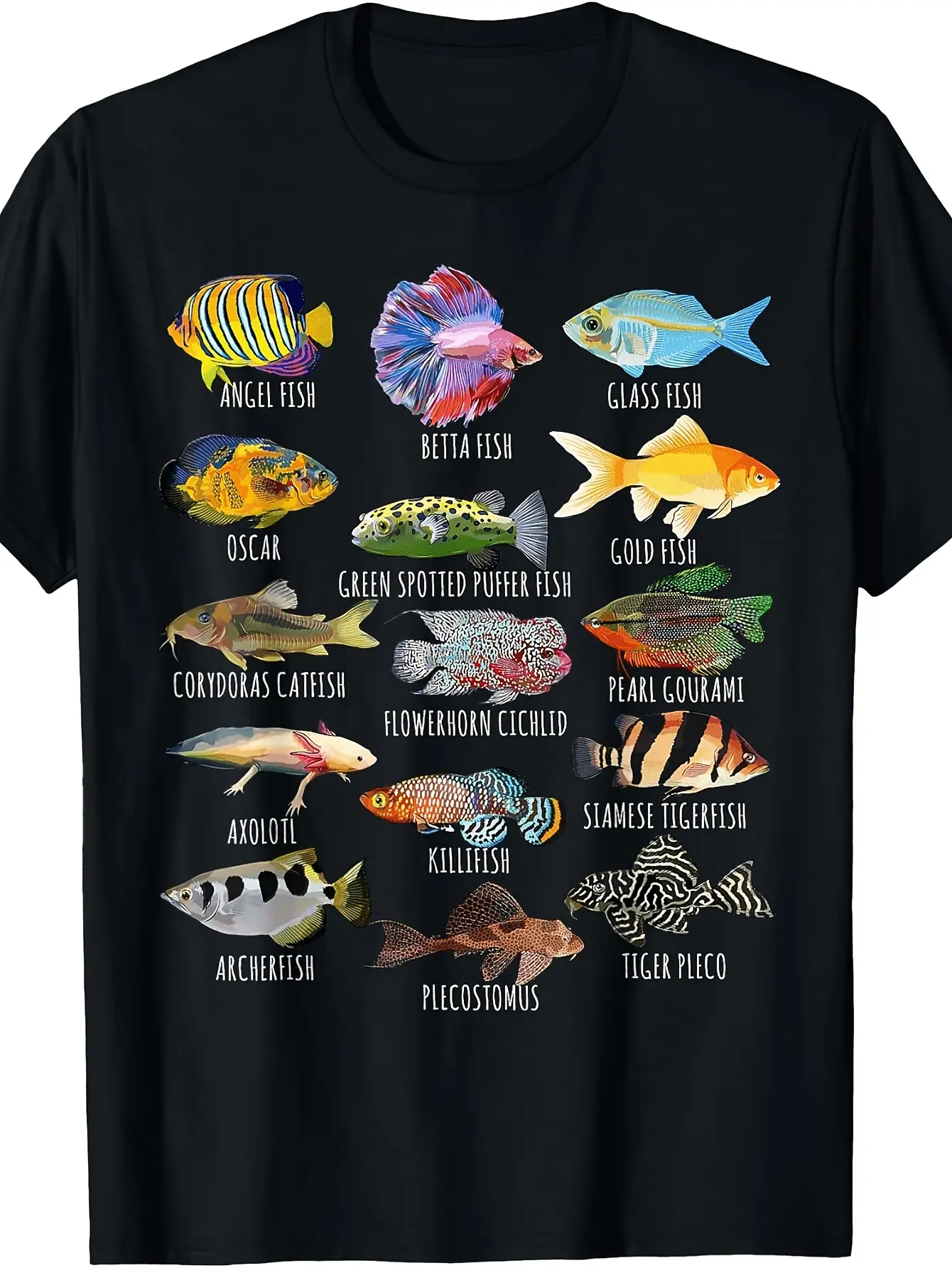 Fishkeeping Fish Species Biology Types of Aquarium unisex soft cotton short sleeve t shirt, vintage graphic casual tee for men women teens, perfect birthday holiday gift for camping travel gym daily street  wear