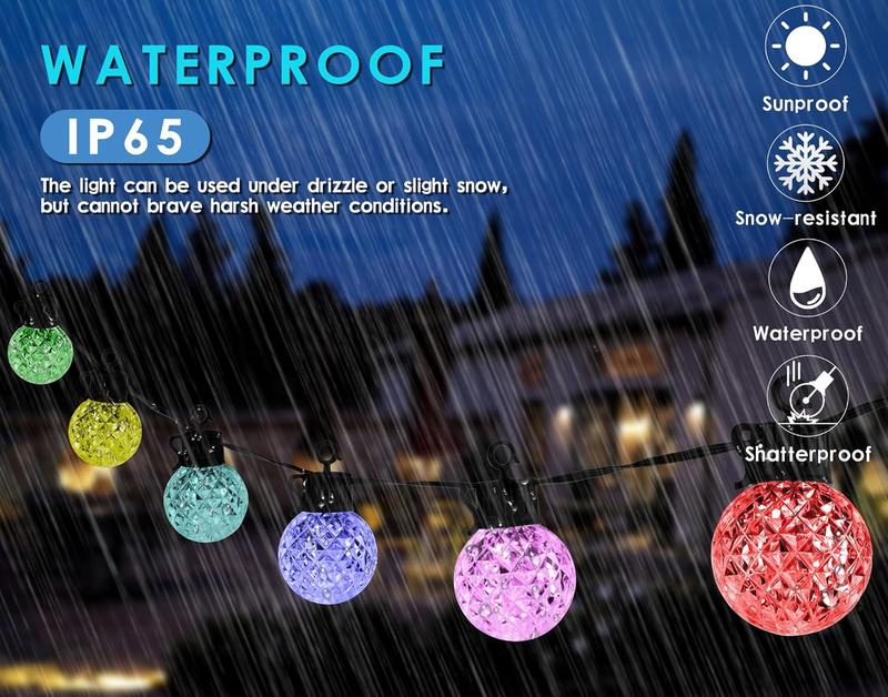 Solar LED String Lights, 25 RGB Color Changing Bulbs, Bluetooth App Control, IP65 Waterproof, 8 Scene & 4 Music Modes, 15ft Globe Lights for Patio, Backyard, and Party Decor