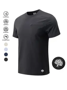 Men's Soft Breathable Cotton-Feel Sports T-Shirt, Zipper Pocket Design, Logo Detail, Lightweight Moisture-Wicking Short Sleeve Top