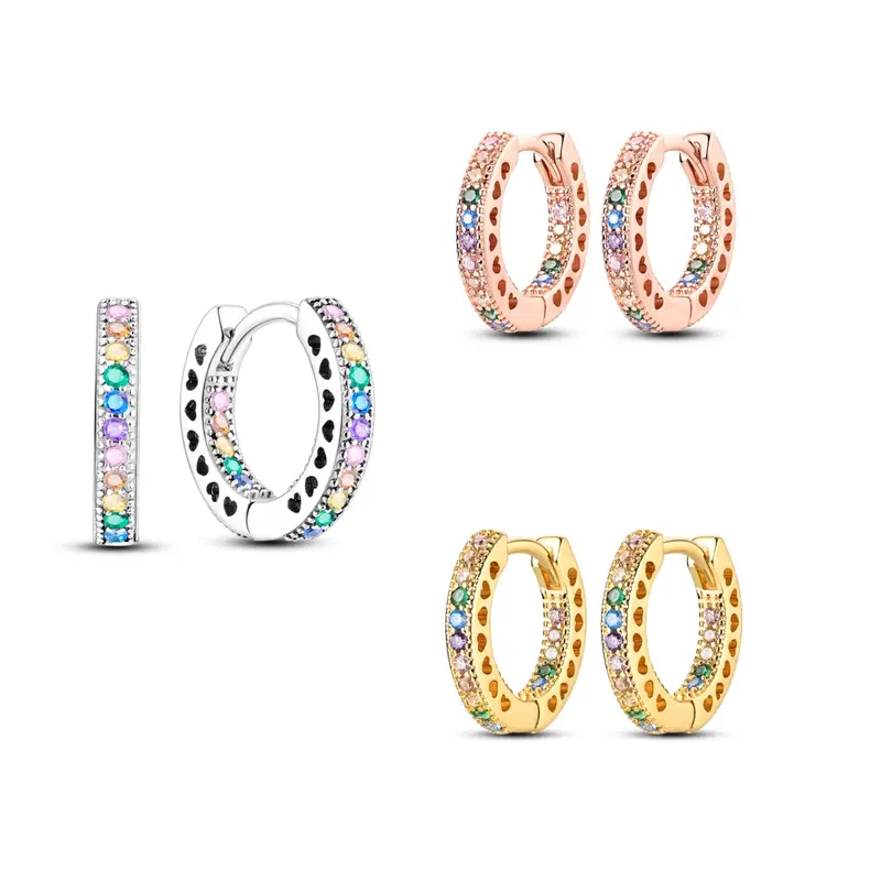 MULA Silver-Plated Rainbow Hoop Earrings for Women | Multi-Color CZ Inlay | Hypoallergenic & Nickel-Free | Elegant Daily Jewelry Gift for Wedding & Anniversary