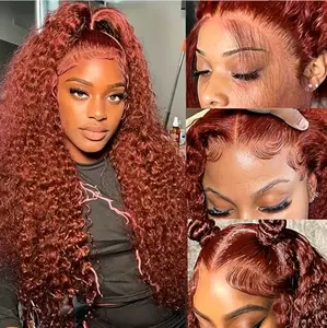 HD Lace Front Wig Soft Curly Burmese Ginger Brown Natural Wig 33 # reddish brown wig