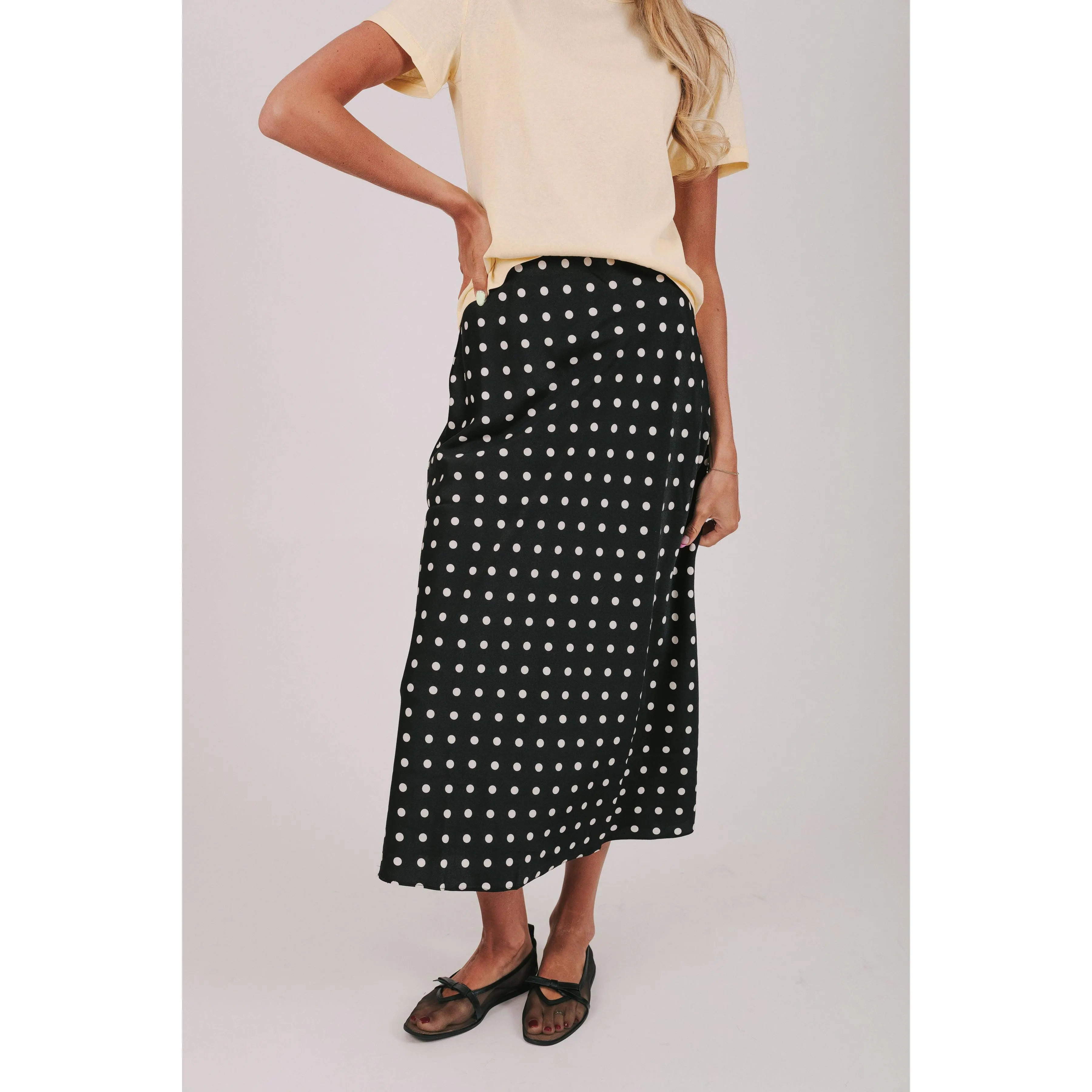 Women's Elegant Fitted Satin Skirt - Country Honey Style, Smooth Fabric, Zipper Detail, High Rise, Polka Dot & Long Bottoms Options, 2 Color Choices, Elegant Satin Skirts, Polyester, Flowy Skirts