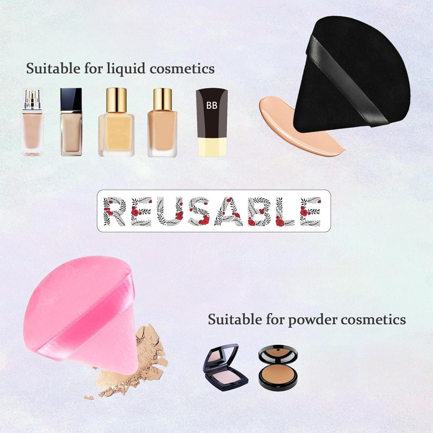 8 Pieces Triangle Powder Puff with 4 Travel Cases Soft Velour Makeup Sponge Blending Puff for Loose Powder and Foundation Beauty Tools